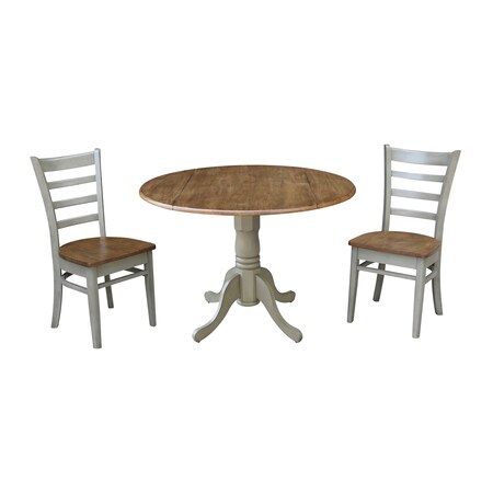International Concepts Round 42 in Dual Drop Leaf Table, 2 Emily Side Chairs, Hickory/Stone, 42 W, 42 L, 29.5 in H, Wood K41-42DP-C617P